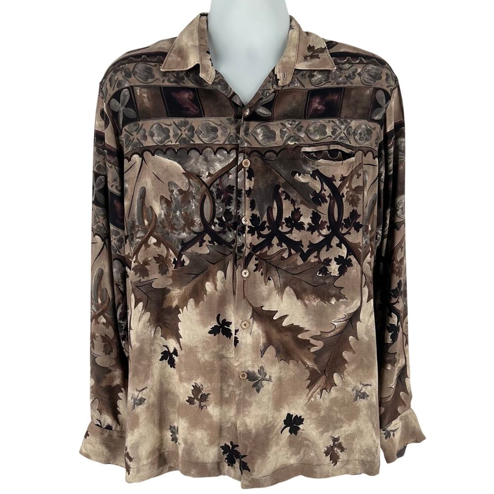 80s Alan Stuart rayon leaf print shirt 1980s vintage